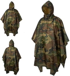 Camo Ponczo Peleryna Przeciwdeszczowa RipStop Woodland